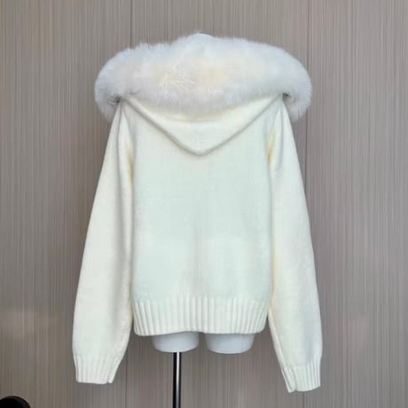 ファーフード ニットジッパーカーディガン 2色展開