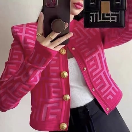 ゴールドボタン ハイデザインカーディガン 2色展開