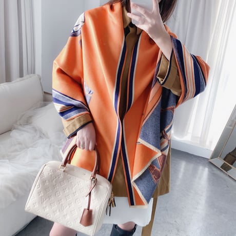 【Orange即納】ホースデザイン カシミヤショール 10色展開