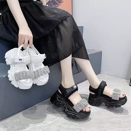 クリスタルフリルバンド ハイソールサンダル 2色展開