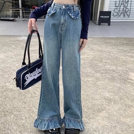 フリルフレア デニムパンツ