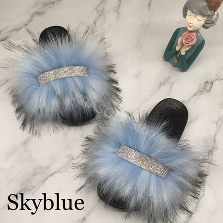 ボリュームファー ラインストーンサンダル 6色展開