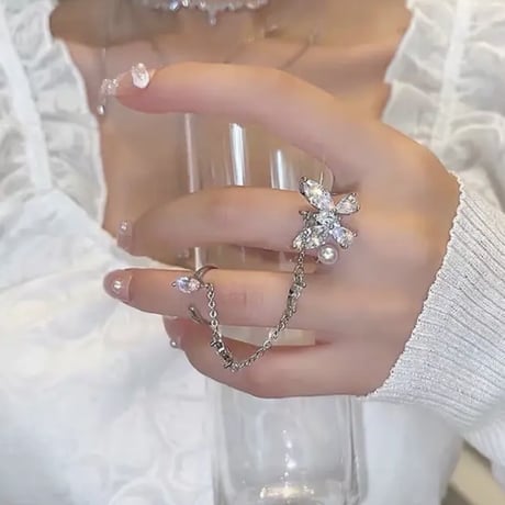 バタフライパールネックレス リングセット