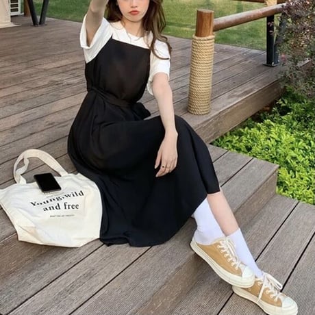 フェイク サイドシフォンワンピースセット