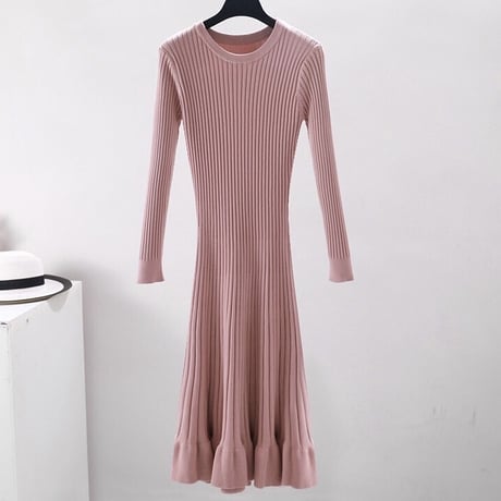 【Pink即納】マーメイド ラインリブニットワンピース 4色展開