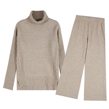 タートルネックニット パンツセットアップ 6色展開