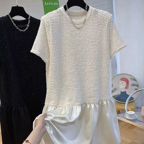 サテンフレア 切り替えワンピース 2色展開
