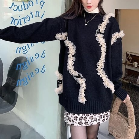 フリルリボンパッチワーク ニット