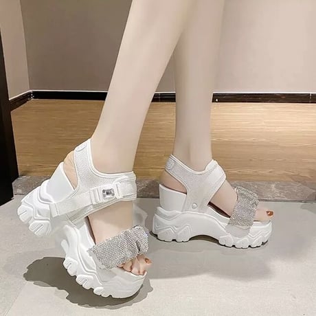 クリスタルフリルバンド ハイソールサンダル 2色展開