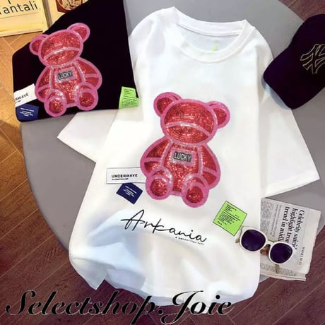 ピンクスパンコール ベアーTシャツ 2色展開