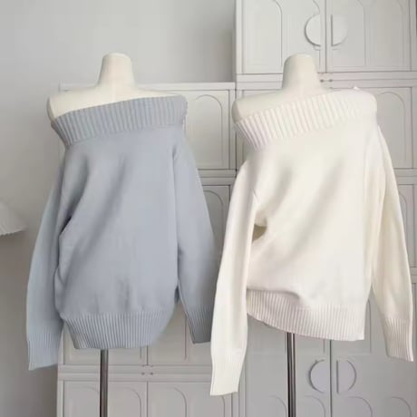 ビジューオフショルニット 2色展開
