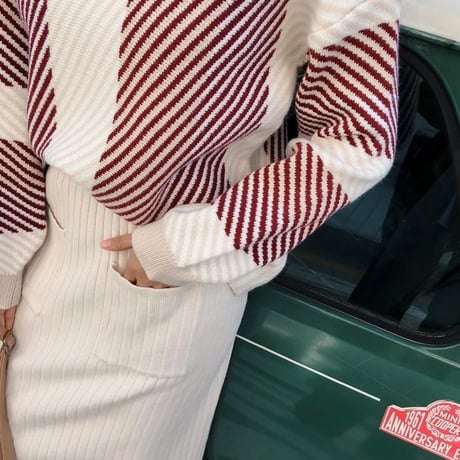 ストライプニットリブニットスカート 2色展開