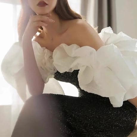 フリルオフショルスリーブ ロングドレス