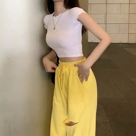 カットアウト ハイウエストスウェットパンツ 4色展開