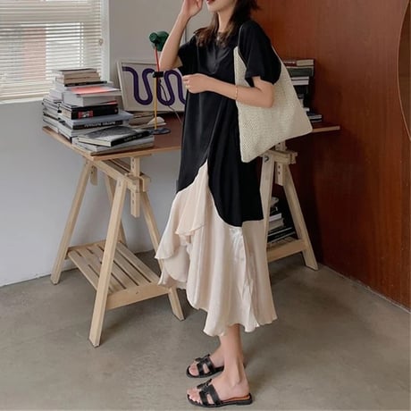 シフォンヘム Tシャツワンピース