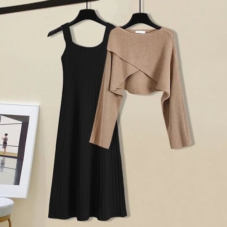 バストクロスニット ワンピースセット 4色展開