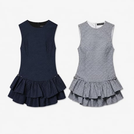 フリルチェックノースリーブワンピース 2色展開