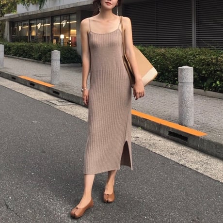 カラーニットワンピース カーディガンセット 4色展開
