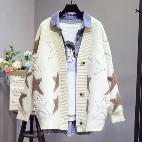 スターステッチ ニットカーディガン 3色展開