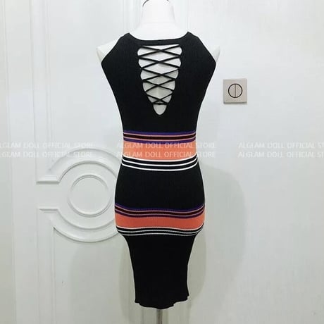 バッククロス ストライプミニワンピース 2色展開