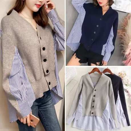 ストライプシャツ 切り替えニット 2色展開