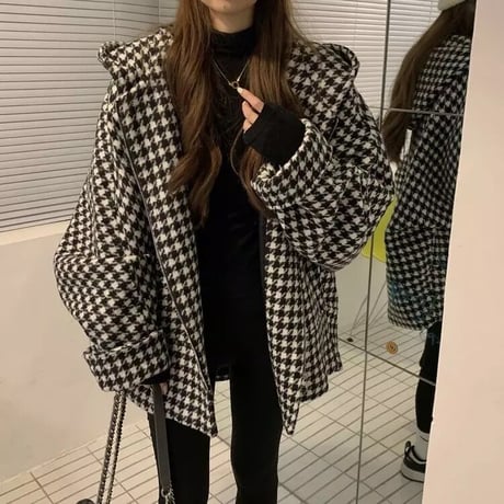 オーバーフーディ 千鳥格子ジッパージャケット