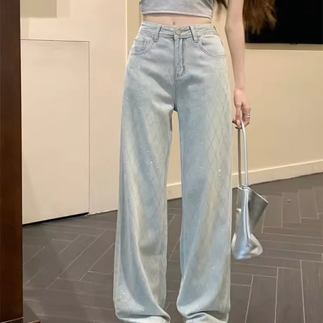 クロスラインストーンデニムパンツ