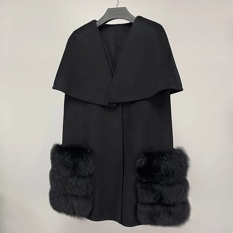 【高品質】フォックスファーポケット カシミヤケープコート 5色展開