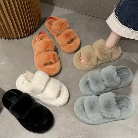 ロゴバンド ファーサンダル 5色展開