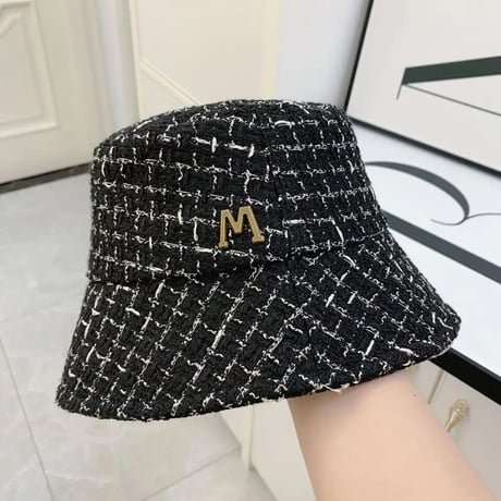 メタルゴールドロゴ ツイードバケットハット 2色展開