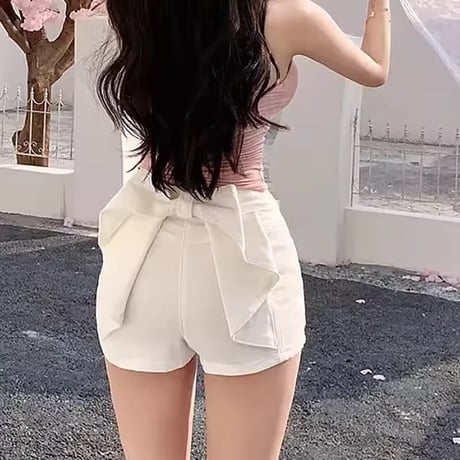 バックリボンデニムショートパンツ 2色展開