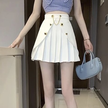 ゴールドチェーンモチーフ プリーツスカート 2色展開