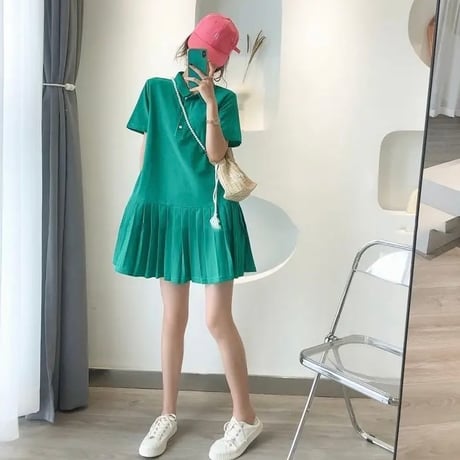 プリーツポロシャツワンピース 3色展開