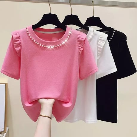パールライン ポイントフリルTシャツ 3色展開