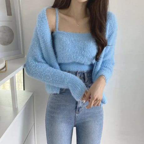 モヘアカーディガン キャミソールセット 2色展開