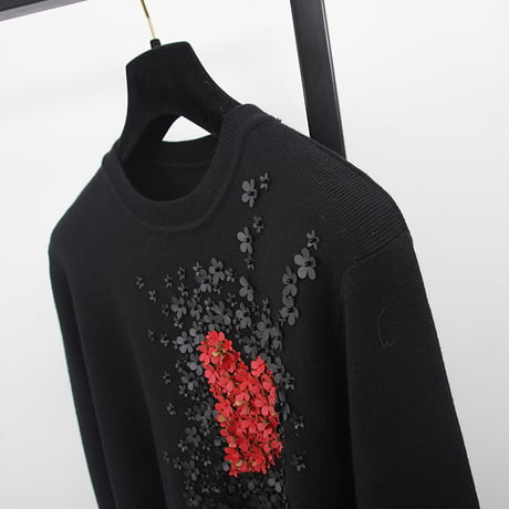 スパンコールフラワーハートニットトップス 2色展開
