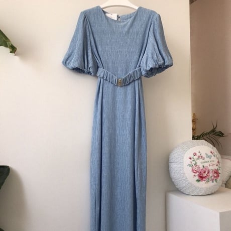 パフスリーブ ウエストマークワンピース 2色展開