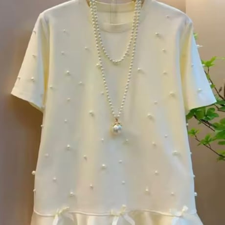 リボンフリルパールTシャツ 2色展開