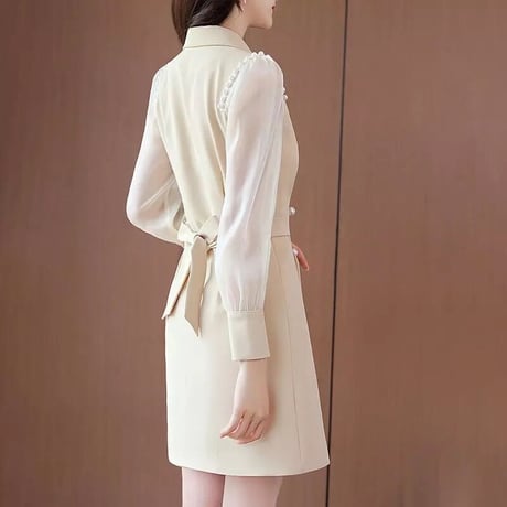 シフォンスリーブ パールトレンチワンピース 2色展開