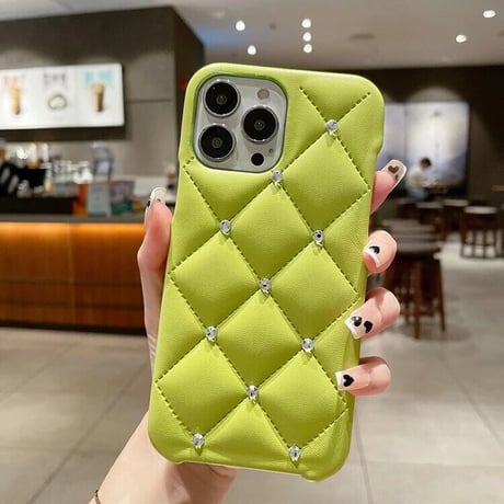 【White 14pro即納】クロスキルティング ストーンiPhoneケース 8色展開