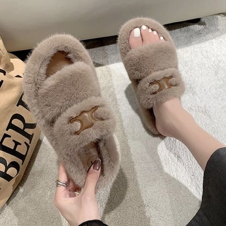 レザーステッチ ファーサンダル 3色展開
