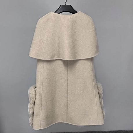 【高品質】フォックスファーポケット カシミヤケープコート 5色展開