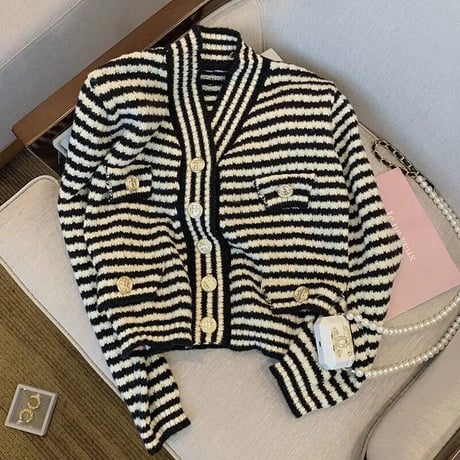 レトロボーダー ロングスリーブカーディガン