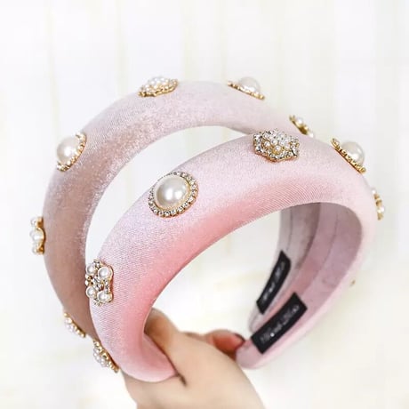 【Pink即納】パールビジュー カチューシャ 6色展開