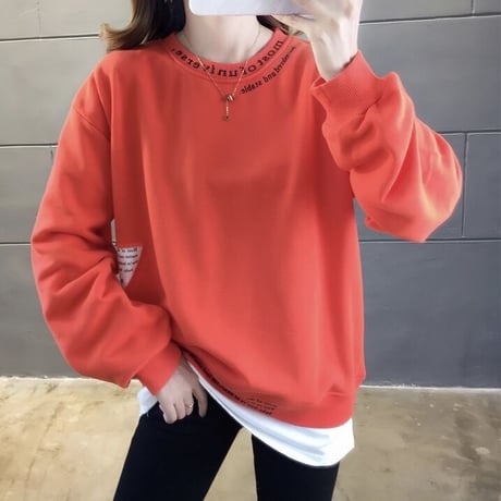 ヘムシャツ レタリングスウェットトップス 3色展開