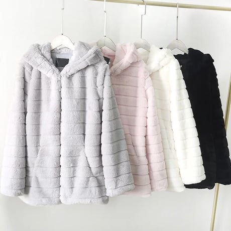 フェイクファー フーディコート 5色展開