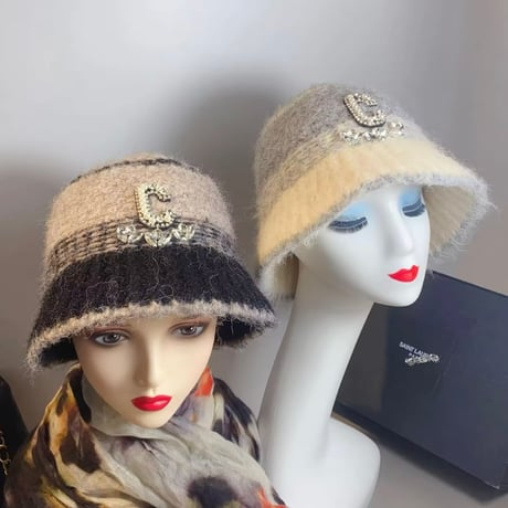 ビジューモチーフウールバケットハット 4色展開