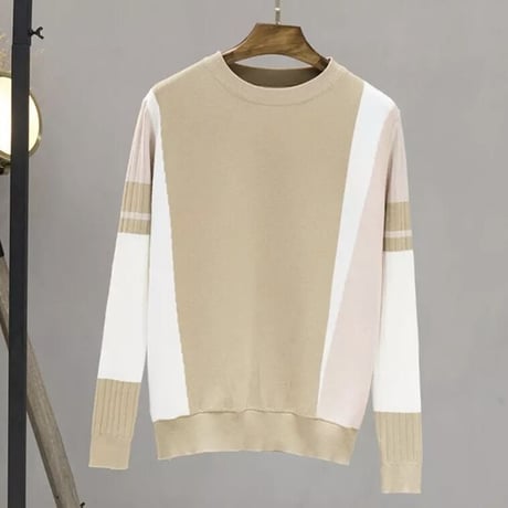 リブスリーブ 配色ニット 4色展開