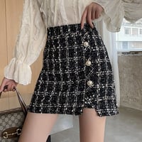 【Brown Mサイズ即納】パールボタン ツイードミニスカート 2色展開