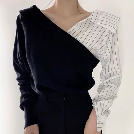ストライプブラウストリム ニット 2色展開